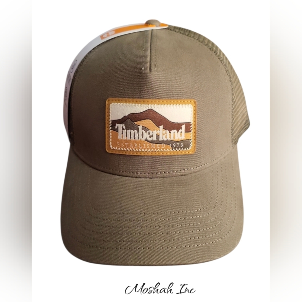 Timberland Men's Mountain Patch Trucker Hat Adjustable Mesh Back Curved Brim